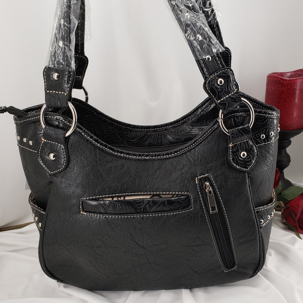 Lg  Handbag with Turquoise  Cross with Rhinestones - Picture 3 of 5